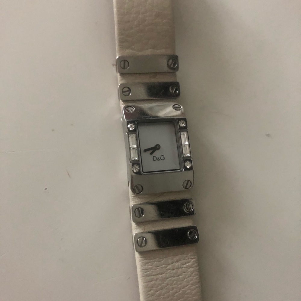 D&G Cream Leather Watch With Silver Detail